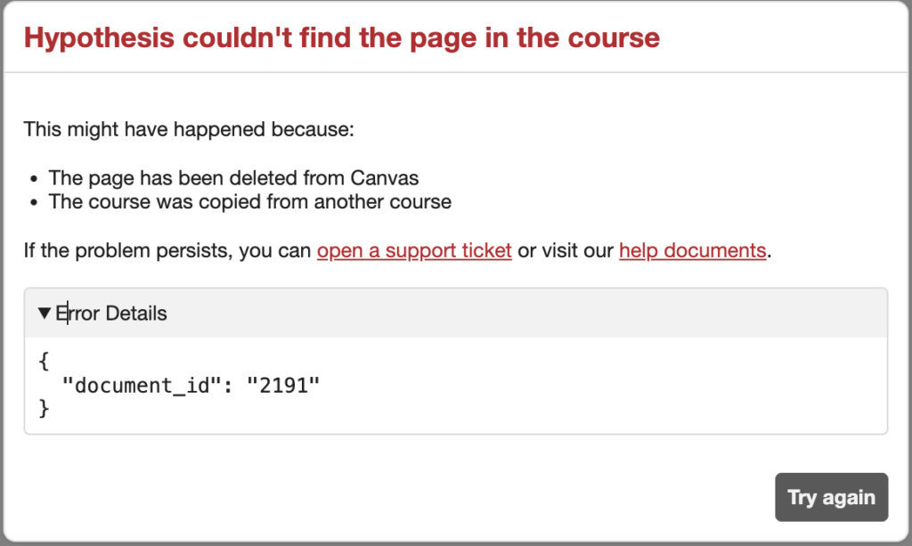 Error message about Canvas Pages